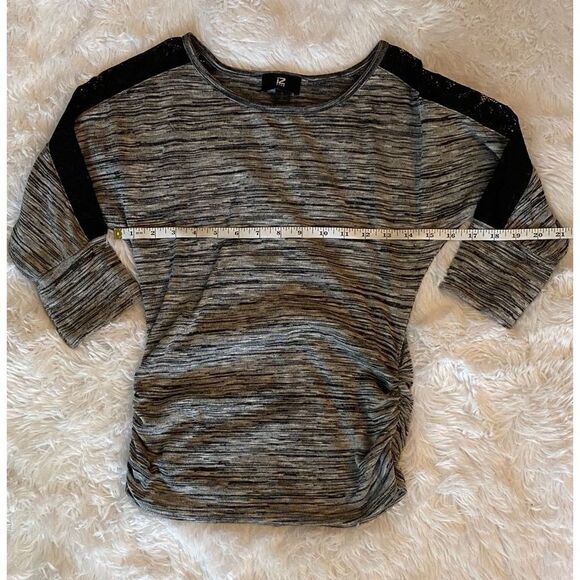 iZ BYER SZ S Woman’s Jr Black/Gray 3/4 Sleeve Top With Lace Sleeves - Picture 6 of 9